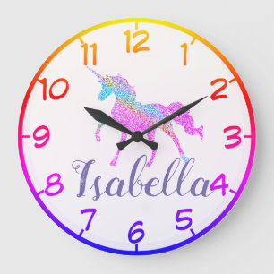 Grande Horloge Ronde Personnalisez votre propre licorne colorée