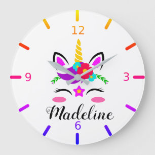 Grande Horloge Ronde Personnalisez votre propre licorne colorée