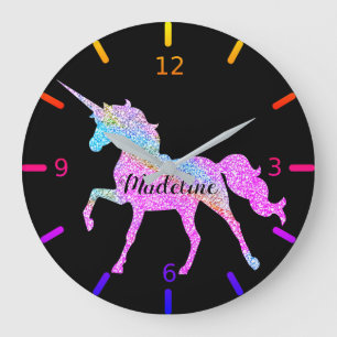 Grande Horloge Ronde Personnalisez Votre Propre Licorne Colorée