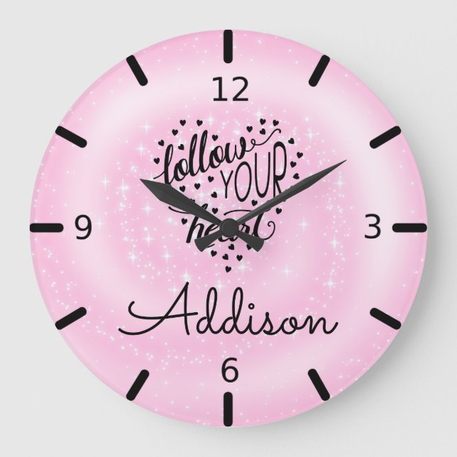 Grande Horloge Ronde Personnalisez Votre Propre Rose Suivez Votre Cœur (Recto)