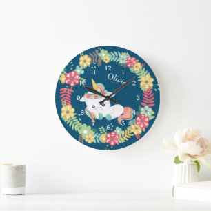 Grande Horloge Ronde Personnalité de Cute White Unicorn