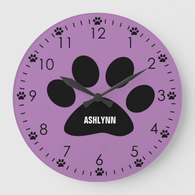 Grande Horloge Ronde Personnalité de Purple Dog Paw (Recto)