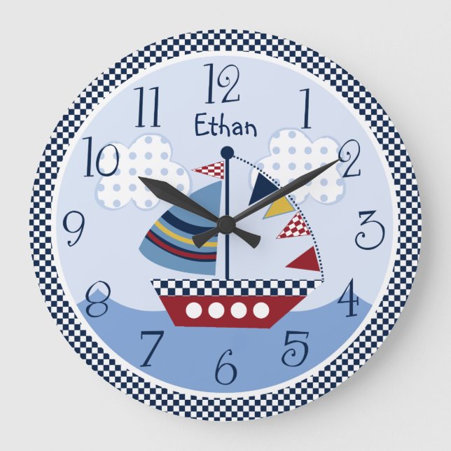 Grande Horloge Ronde Personnalité de Sail Away/Nautical/Boat Baby Clock (Recto)