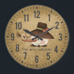 Grande Horloge Ronde Personnalité de Snowman<br><div class="desc">Rustic Whimsy,  Primsy Snowman on a grungy background with chute snow. Clock est un personnage. Le poison parfait pour une certaine Snowman !</div>