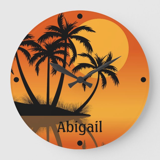 Grande Horloge Ronde Personnalité de Sunset Tropical Beach Wall Clock (Recto)
