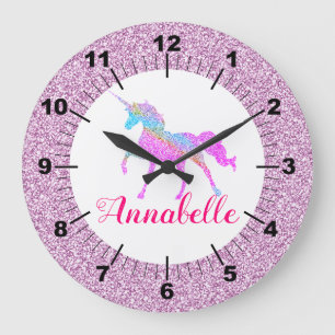 Grande Horloge Ronde Personnalité du Colorful Unicorn