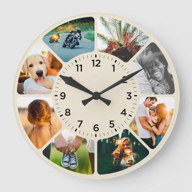 Grande Horloge Ronde Personnalized 8 Rounded Photo Large Clock (Recto)