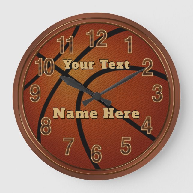 Grande Horloge Ronde Personnalized Basketball Clocks, Your Name and Tex (Recto)