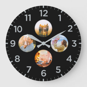 Grande Horloge Ronde Personnalized Black 4 Circle Photo Shadow Inlay