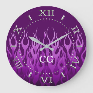 Grande Horloge Ronde Personnalized Cool Purple Racing Flames