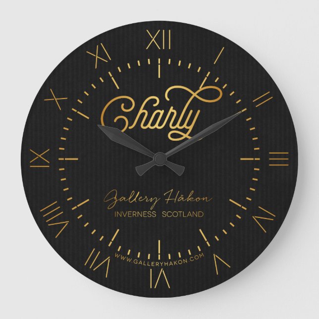 Grande Horloge Ronde Personnalized Elegant Script Charly Gold Black (Recto)