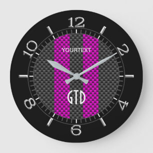 Grande Horloge Ronde Personnalized Fuchsia carbon Style Racing Stripes