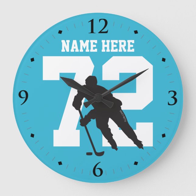 Grande Horloge Ronde Personnalized Hockey Player Number Shark Blue (Recto)