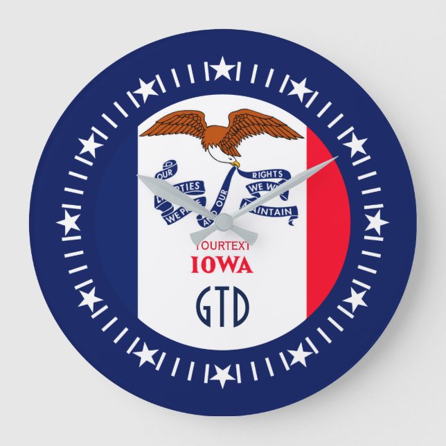 Grande Horloge Ronde Personnalized Iowa Flag Design on (Recto)
