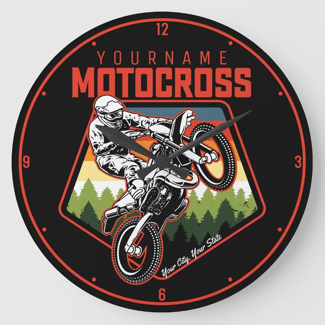 Grande Horloge Ronde Personnalized Motocross (Créateur téléchargé)