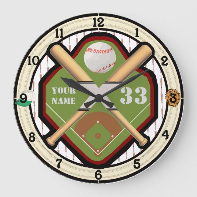 Grande Horloge Ronde Personnalized Name and Number Baseball Field (Recto)