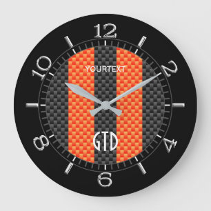Grande Horloge Ronde Personnalized Orange Carbon Style Racing