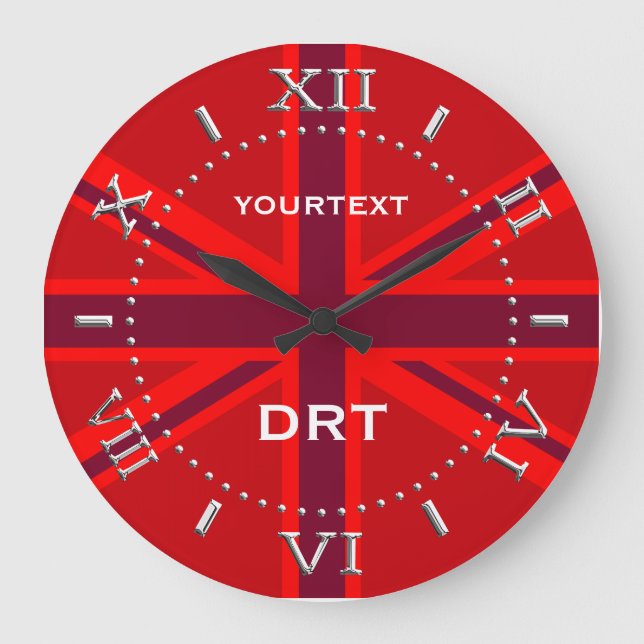 Grande Horloge Ronde Personnalized Red Union Jack British Flag Dial (Recto)