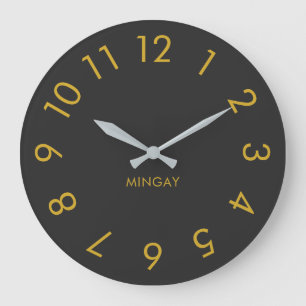 Grande Horloge Ronde Personnalized Solid Gray & Gold