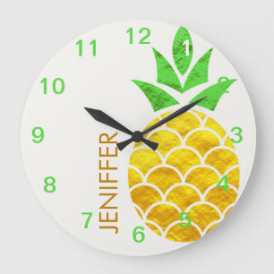 Grande Horloge Ronde Personnalized Summer Foil Gold Geometric Pineapple