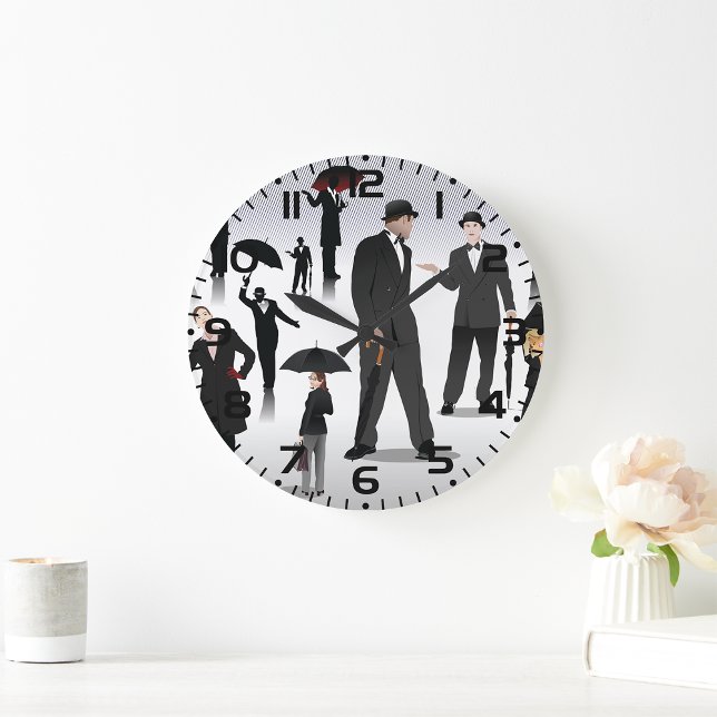Grande Horloge Ronde Personnes Avec Des Parapluies (Créateur téléchargé)