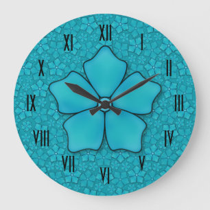 Grande Horloge Ronde pétales de fleurs d'aquamarine