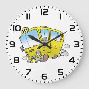 Grande Horloge Ronde Petit bus scolaire jaune heureux