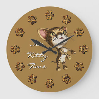 Grande Horloge Ronde Petit Cheetah Imprimer Bengale Kitty Kitten Cat