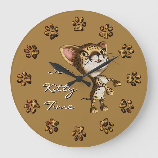 Grande Horloge Ronde Petit Cheetah Imprimer Bengale Kitty Kitten Cat (Recto)