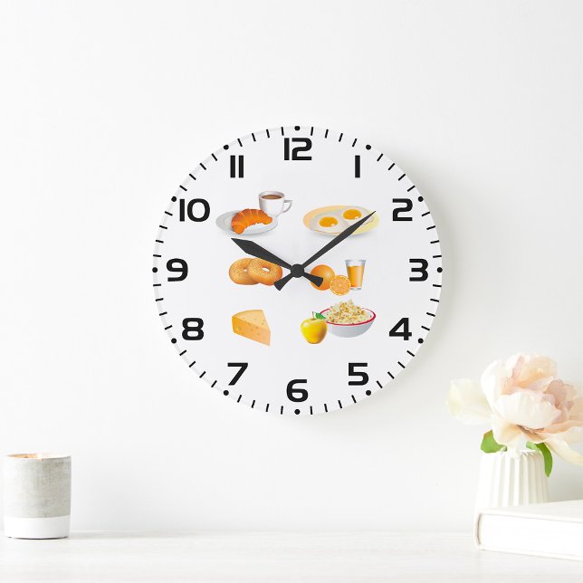 Grande Horloge Ronde Petit Déjeuner Café, Croissant, Oeufs, Bagels (Créateur téléchargé)