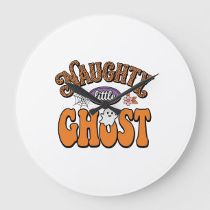 Grande Horloge Ronde Petit Fantôme Vilain Design de Chemise Halloween V