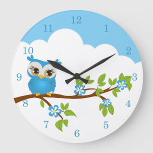 Grande Horloge Ronde Petit hibou garçon sur une serrure murale