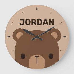 Grande Horloge Ronde Petit ours Brown mignon avec nom personnalisé
