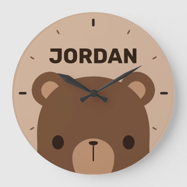 Grande Horloge Ronde Petit ours Brown mignon avec nom personnalisé (Recto)
