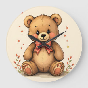 Grande Horloge Ronde Petit ours brun mignon adorable avec cravate