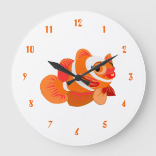 Grande Horloge Ronde Petit Poisson Orange -
