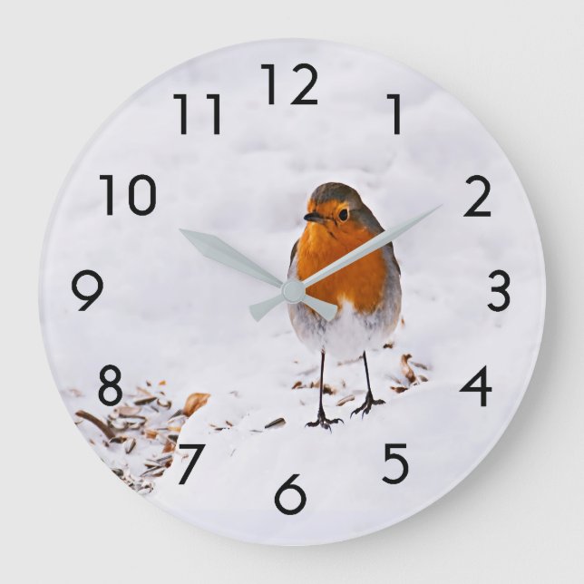 Grande Horloge Ronde Petit Robin dans la neige (Recto)