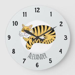 Grande Horloge Ronde Petit tigre de la jungle mignonne avec nom Enfants