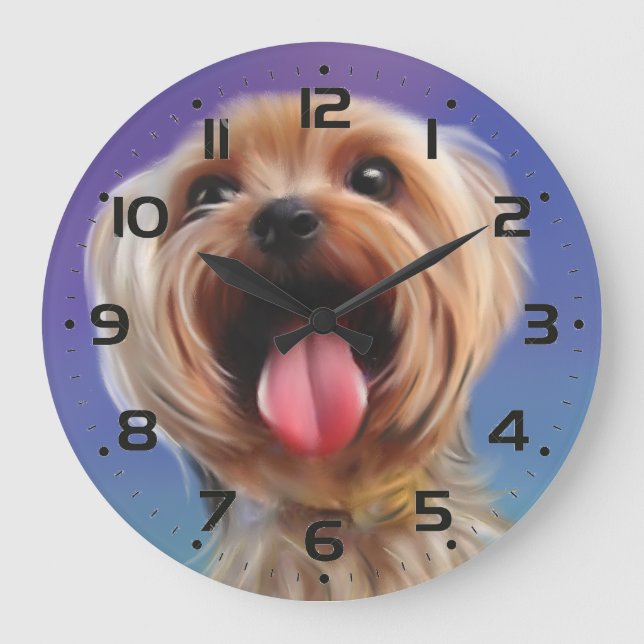 Grande Horloge Ronde Petit Yorkshire terrier chiot chien peinture numér (Recto)