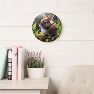 Grande Horloge Ronde "Petite Charme : Le lapin nain Brown et blanc"