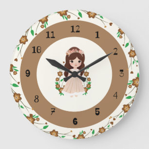 Grande Horloge Ronde Petite fille avec fleurs