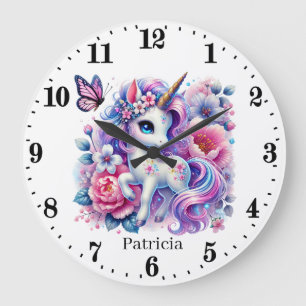Grande Horloge Ronde Petite fille fille fille pépinière licorne