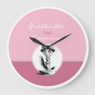Grande Horloge Ronde Petite-fille Première Communion rose, Chalice
