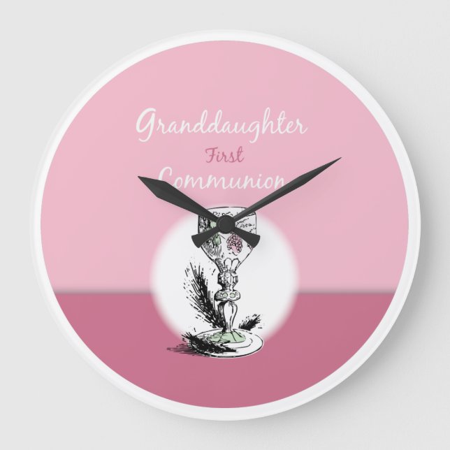 Grande Horloge Ronde Petite-fille Première Communion rose, Chalice (Recto)