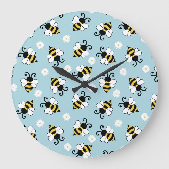 Grande Horloge Ronde Petites abeilles mignonnes et fleurs marguerites m (Recto)
