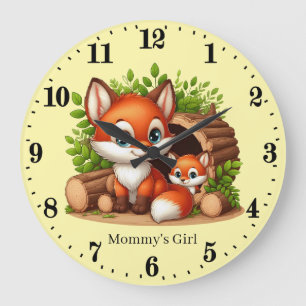 Grande Horloge Ronde Petites filles bébé renard ajouter nom