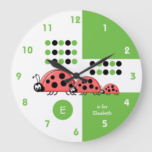 Grande Horloge Ronde Petits louches verts et blancs avec nom