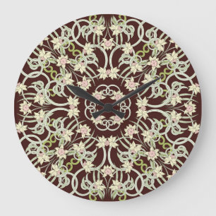 Grande Horloge Ronde Petits narcisses, carré Art nouveau.