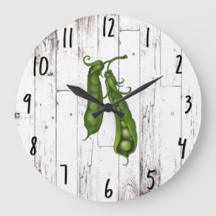 Grande Horloge Ronde Petits pois verts Cuisine de ferme rustique en boi