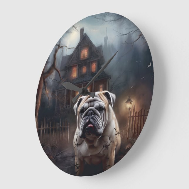Grande Horloge Ronde Peur d'Halloween Bulldog (Angle)